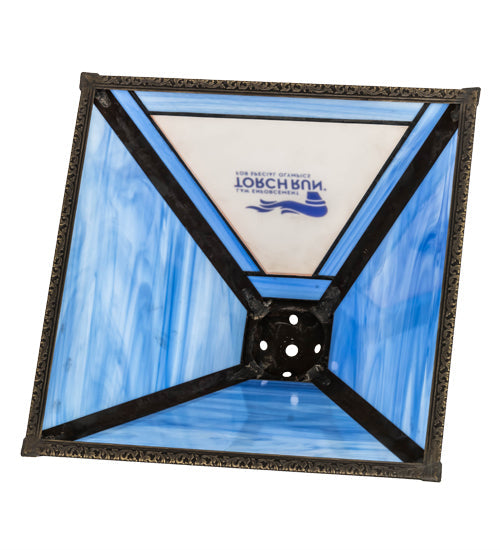 Meyda Lighting Personalized 18" Torch Run Craftsman Brown Frame With Blue & Frosted Shade Glass