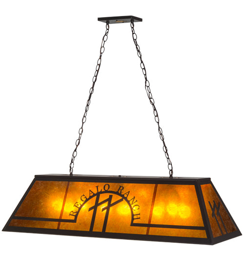 Meyda Lighting Personalized 48" 9-Light Timeless Bronze Regalo Ranch Island Pendant Light With Amber Mica Shade Glass