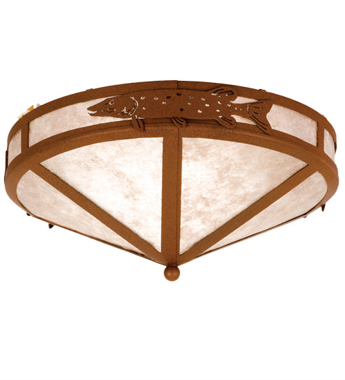 Meyda Lighting Pike 16" 2-Light Rust Flush Mount Light With Silver Mica Shade Glass