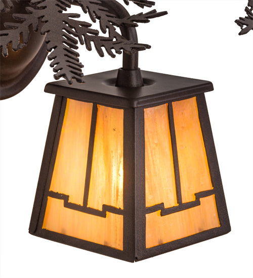 Meyda Lighting Pine Branch 15" Cafe Noir Valley View Left Wall Sconce With Beige Iridescent Shade Glass