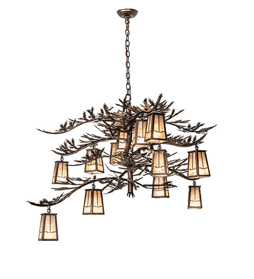 Meyda Lighting Pine Branch 262112 52" 12-Light Mahogany Bronze Valley View Chandelier With Silver Mica Shade Glass