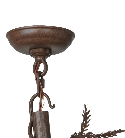 Meyda Lighting Pine Branch 28" 3-Light Cafe Noir Valley View Chandelier With Amber Mica Shade Glass
