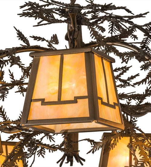 Meyda Lighting Pine Branch 29" 5-Light Antique Copper Valley View Chandelier With Beige Iridescent Shade Glass