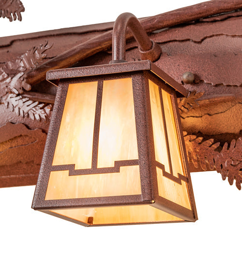 Meyda Lighting Pine Branch 38" 3-Light Rust Valley View Vanity Light With Beige Iridescent Shade Glass