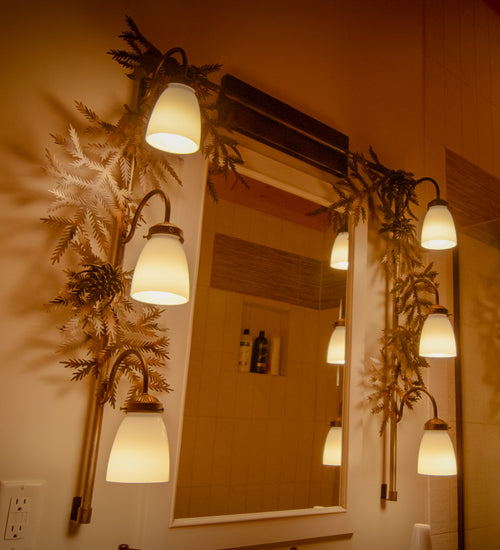 Meyda Lighting Pine Branch 40" 6-Light Dark Burnished Antique Copper Vanity Light With White Opal Shade Glass
