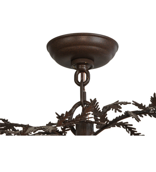 Meyda Lighting Pine Branch 48" 12-Light Cafe Noir Valley View Chandelier With Amber Mica Shade Glass