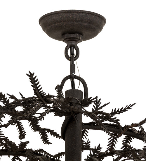 Meyda Lighting Pine Branch 48" 12-Light Dark Roast Valley View Chandelier With Silver Mica Shade Glass