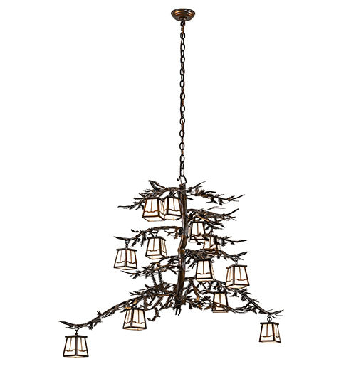 Meyda Lighting Pine Branch 48" 12-Light Vintage Copper Chandelier With White Opal Shade Glass