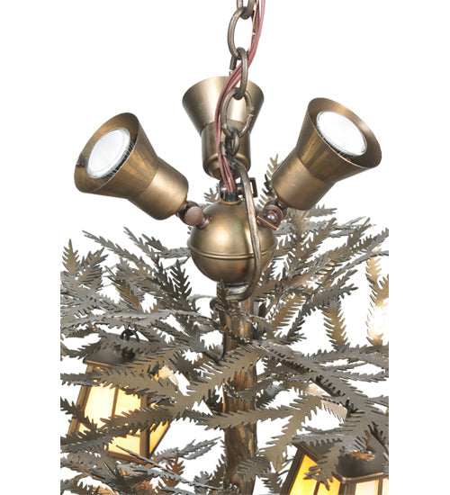 Meyda Lighting Pine Branch 52" 12-Light Antique Copper Green Needles Valley View Chandelier With Ivory Shade Glass