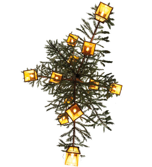 Meyda Lighting Pine Branch 52" 12-Light Vintage Copper & Green Branches Valley View Chandelier With iridescent Shade Glass