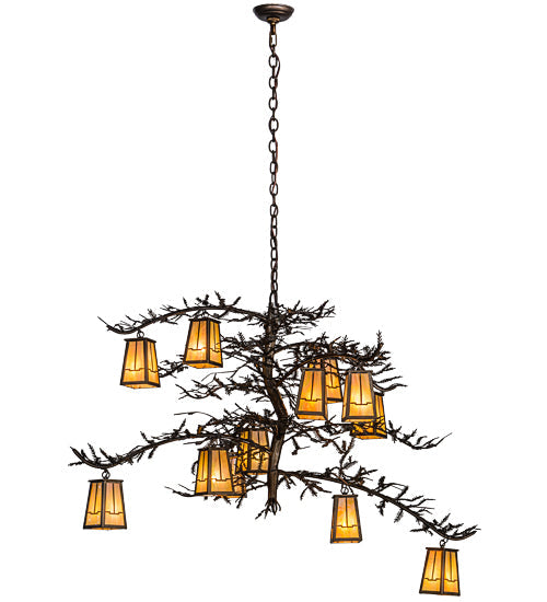 Meyda Lighting Pine Branch 54" 12-Light Antique Copper Valley View Chandelier With Beige Iridescent Shade Glass