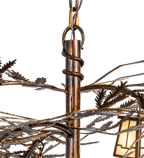 Meyda Lighting Pine Branch 55" 12-Light Vintage Copper Chandelier With White Opal Shade Glass