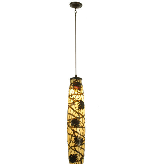 Meyda Lighting Pine Branch 7" Bronze Mini Pendant Light With Brown & Beige Shade Glass