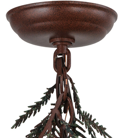 Meyda Lighting Pine Branch 8" Rust and Green Trees Valley View Mini Pendant Light With Beige Irridescent Shade Glass