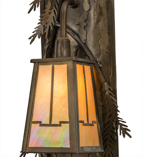 Meyda Lighting Pine Branch 9" 2-Light Antique Copper Valley View Wall Sconce With Beige Iridescent Shade Glass