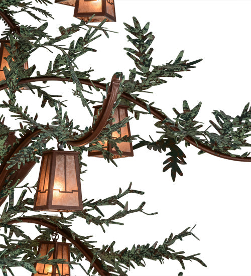 Meyda Lighting Pine Branch 91" 18-Light Rust & Green Branches Valley View Chandelier With Silver Mica Shade Glass
