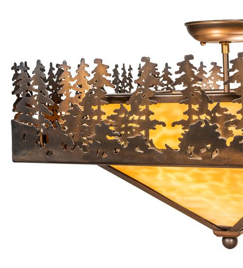 Meyda Lighting Pine Lake 19"Sq 2-Light Antique Copper Flush Mount Light With Beige Shade Glass