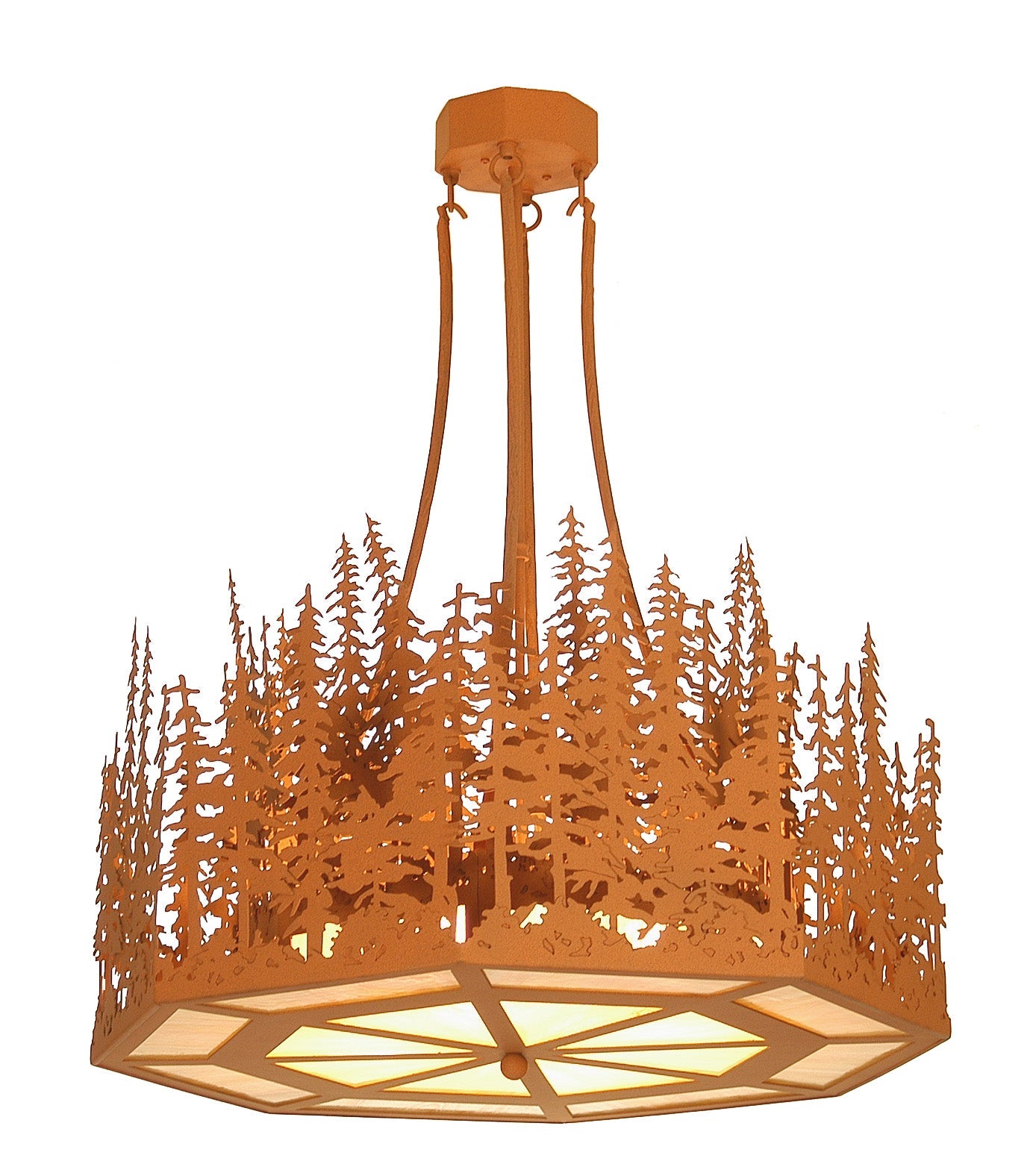 Meyda Lighting Pine Lake 30" 4-Light Earth Inverted Pendant Light With Beige Shade Glass