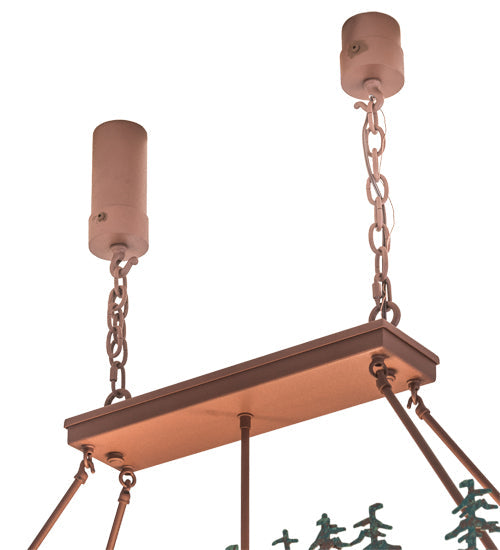 Meyda Lighting Pine Lake 42" 8-Light Rust Inverted Island Pendant Light With Green & Botticino Idalight Shade Glass