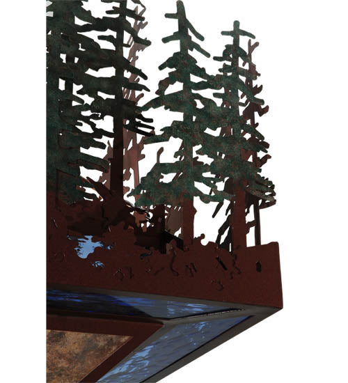 Meyda Lighting Pine Lake 57" 6-Light Rust Inverted Pendant Light With Silver Mica and Blue Art Shade Glass