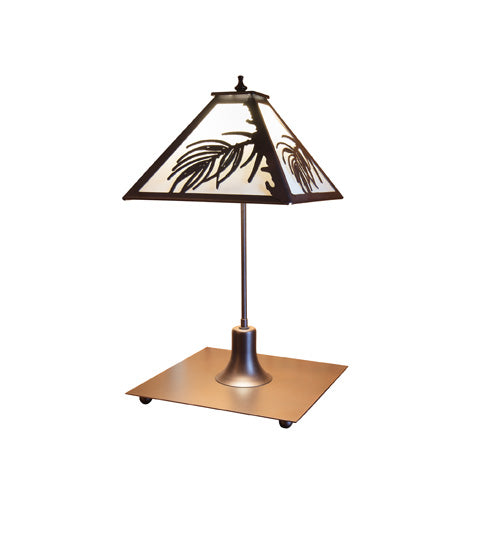 Meyda Lighting Pine Needle 17" Mahogany Bronze Table Lamp With White Iridescent Shade Glass