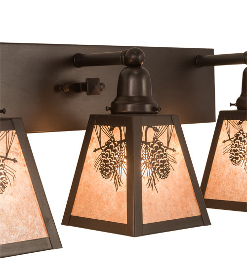 Meyda Lighting Pinecone 27" 3-Light Craftsman Brown Vanity Light With Silver Mica Shade Glass