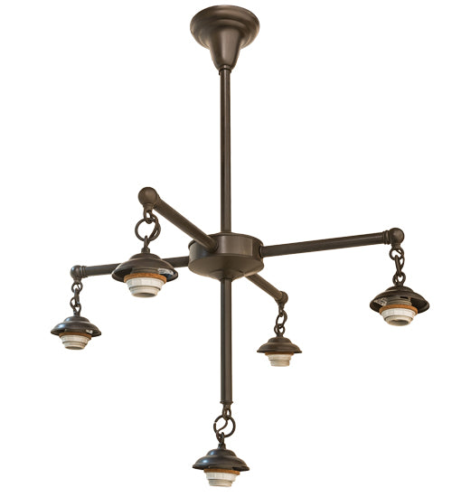 Meyda Lighting Pinecone 30" 5-Light Craftsman Brown Chandelier With Multi-Colored Shade Glass