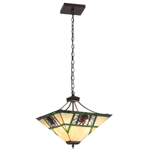 Meyda Lighting Pinecone Ridge 25" 4-Light Mahogany Bronze Inverted Pendant Light With Multi-Colored Shade Glass