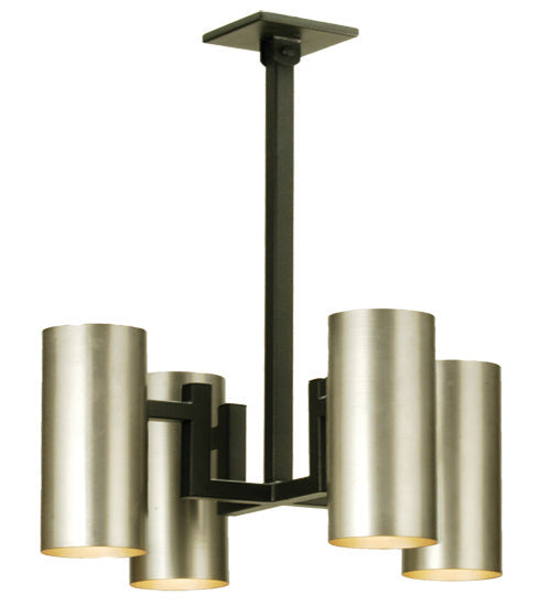 Meyda Lighting Pistonella 22" 4-Light 4-Arm Dark Roast Pendant Light With Nickel Cylinders Shade