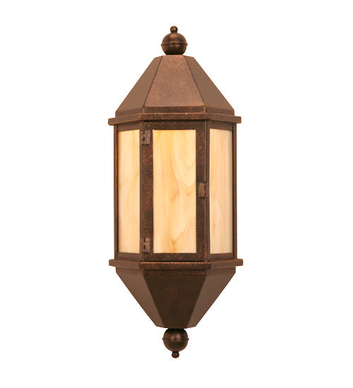 Meyda Lighting Plaza Lantern 10" Hanna Copper Wall Sconce With Travertine Idalight Shade Glass