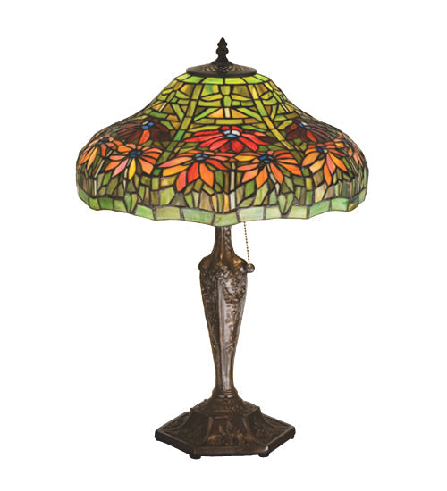 Meyda Lighting Poinsettia 22" Mahogany Bronze Table Lamp With Multi-Colored Shade Glass