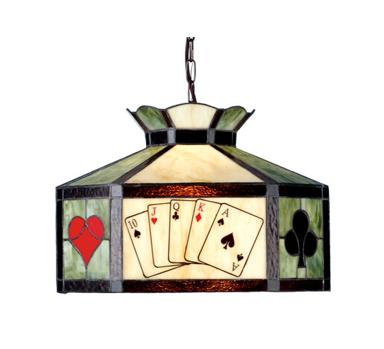Meyda Lighting Poker Face 20" Mahogany Bronze Pendant Light With Multi-Colored Shade Glass