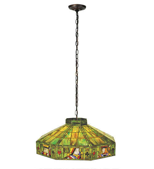 Meyda Lighting Poker Face 24" 4-Light Mahogany Bronze Pendant Light With Multi-Colored Shade Glass