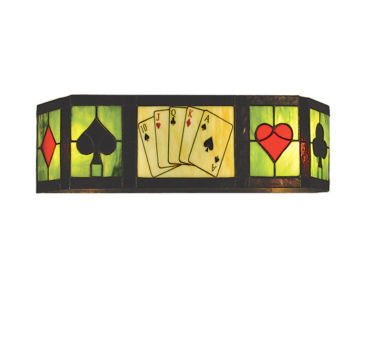 Meyda Lighting Poker Face 32" 4-Light Bronze Vanity Light With Multi-Colored Shade Glass