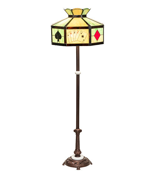 Meyda Lighting Poker Face 63" 3-Light Mahogany Bronze Floor Lamp With Multi-Colored Stained Shade Glass