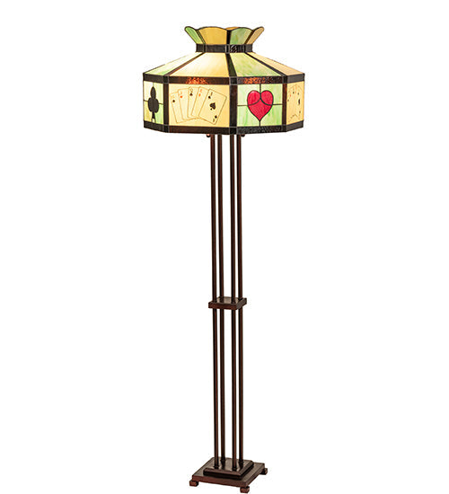 Meyda Lighting Poker Face 64" 2-Light Mahogany Bronze Floor Lamp With Multi-Colored Stained Shade Glass