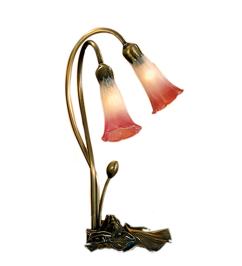 Meyda Lighting Pond Lily 16" 2-Light Mahogany Bronze Accent Table Lamp With Pink and White Shade Glass