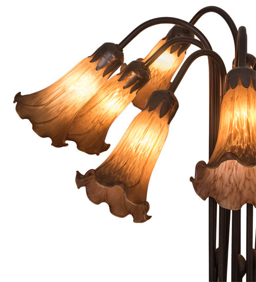 Meyda Lighting Pond Lily 24" 10-Light Mahogany Bronze Table Lamp With Amber Shade Glass