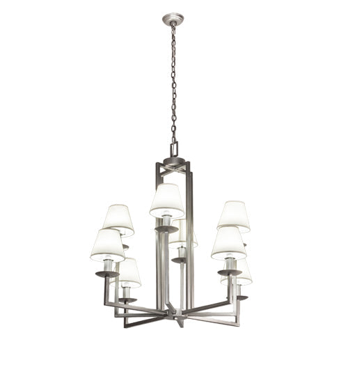Meyda Lighting Porte Tournante 43" 8-Light Nickel Powder Coat Chandelier Light With White Linen Textrene Shade