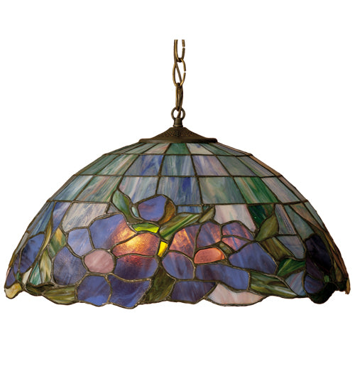 Meyda Lighting Posy 20" Mahogany Bronze Pendant Light With Multi-Colored Stained Shade Glass