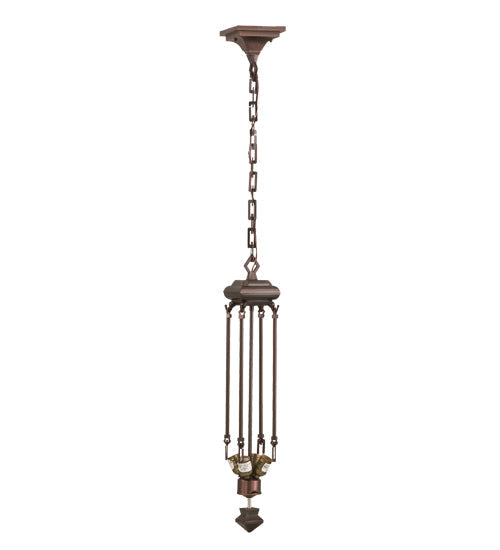 Meyda Lighting Prairie Corn 24" 4-Light Mahogany Bronze Inverted Pendant Light With Amber & Green Shade Glass