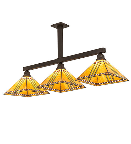 Meyda Lighting Prairie Corn 48" 3-Light Oil Rubbed Bronze Island Pendant Light With Multi-Colored Stained Shade Glass