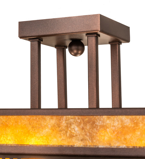 Meyda Lighting Prairie Loft 23" 4-Light Mahogany Bronze Flush Mount Light With Amber Mica Shade Glass