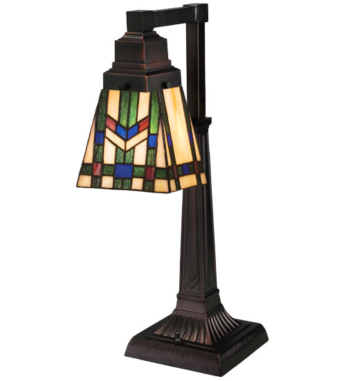 Meyda Lighting Prairie Wheat 20" Mahogany Bronze Desk Table Lamp With Multi-Colored Shade Glass