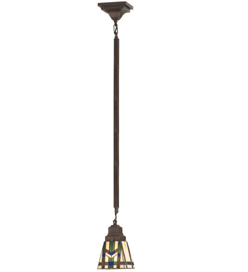 Meyda Lighting Prairie Wheat 20071 5"Sq Mahogany Bronze Mini Pendant Light With Multi-Colored Stained Shade Glass