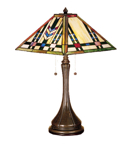 Meyda Lighting Prairie Wheat 23" 2-Light Mahogany Bronze Table Lamp With Multi-Colored Stained Shade Glass
