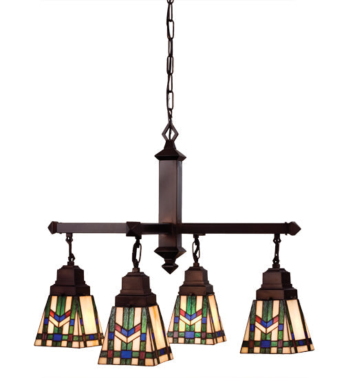 Meyda Lighting Prairie Wheat 26" 4-Light Mahogany Bronze Chandelier With Multi-Colored Shade Glass