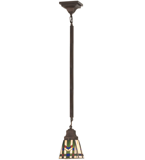 Meyda Lighting Prairie Wheat 82429 5"Sq Mahogany Bronze Mini Pendant Light With Multi-Colored Stained Shade Glass