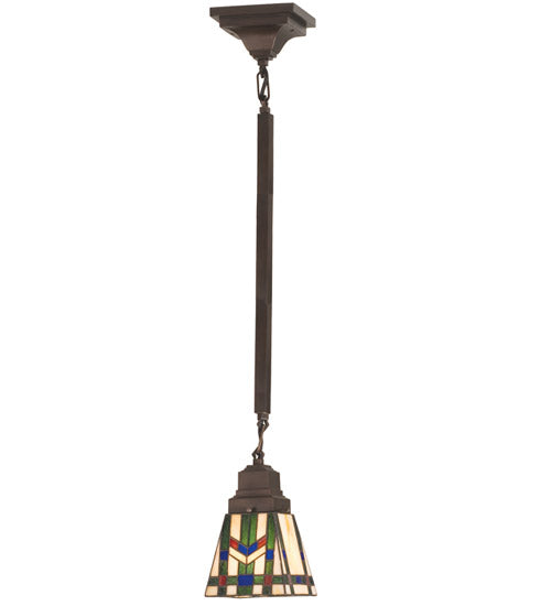 Meyda Lighting Prairie Wheat 82481 5"Sq Mahogany Bronze Mini Pendant Light With Multi-Colored Stained Shade Glass