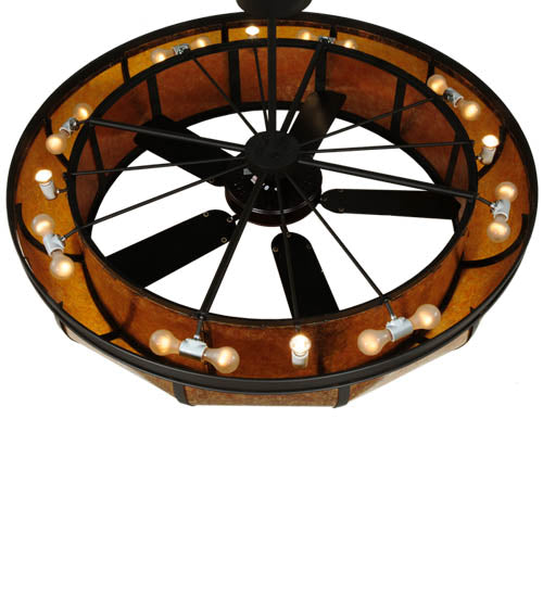 Meyda Lighting Prime 134953 56" 20-Light Oil Rubbed Bronze Dome Chandelier With Amber Mica Shade Glass and Fan